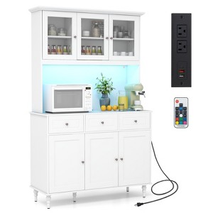 Costway Pantry Cabinet 77” Tall Kitchen Storage Cabinet with LED Lights & Charging Station,Freestanding Cupboard with 4 Adjustable Shelves - 1 of 4