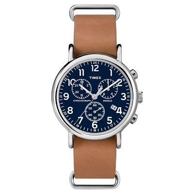 blue face watch with leather strap