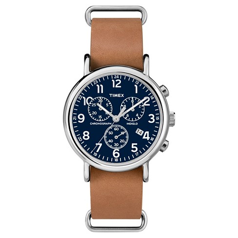Timex Weekender Slip Thru Leather Strap Chronograph Watch - Tan/Blue TW2P62300JT - image 1 of 3