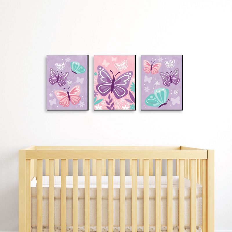 Big Dot of Happiness Beautiful Butterfly - Floral Nursery Wall Art and Kids Room Decor - 7.5 x 10 inches - Set of 3 Prints, 2 of 8