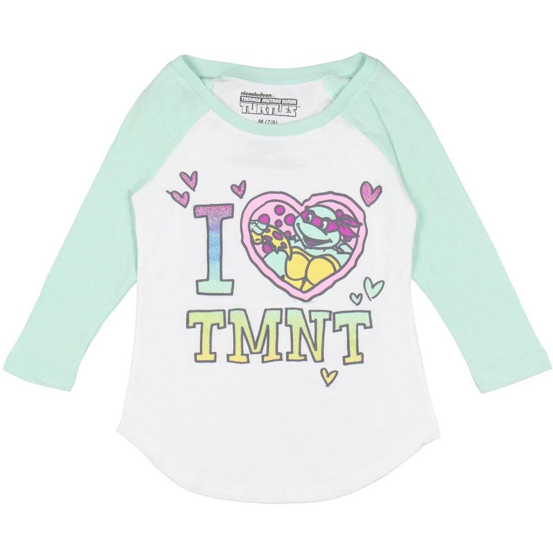 Teenage Mutant Ninja Turtles Girls' I Love TMNT Kids Raglan Tee Shirt, 1 of 6