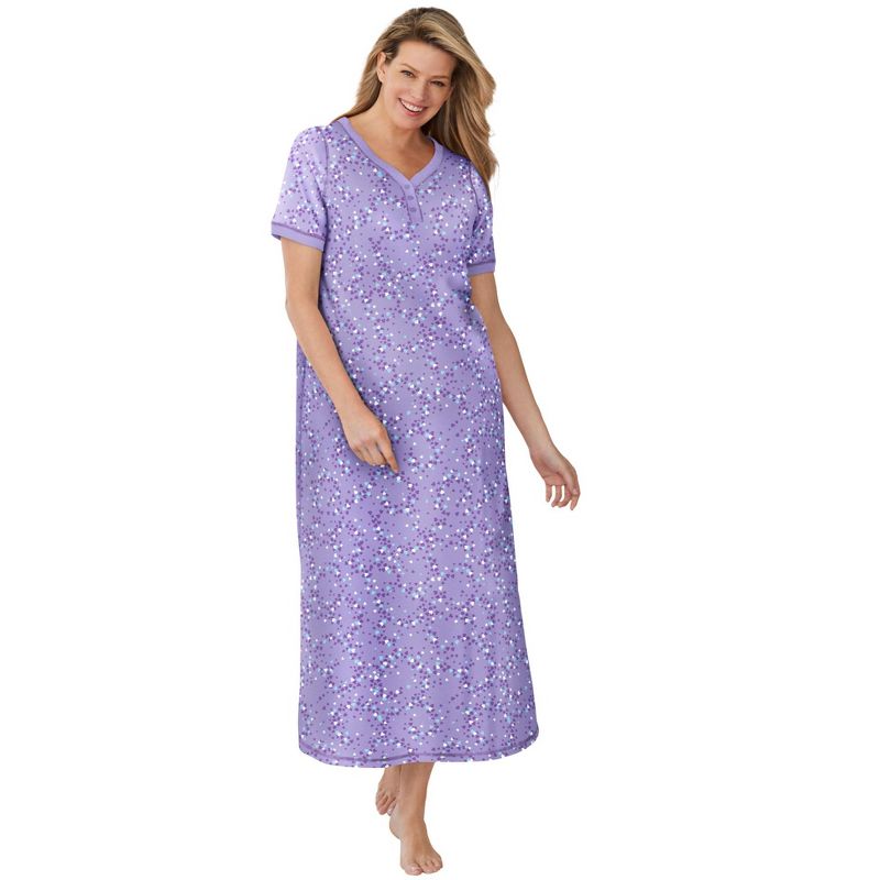 Dreams & Co. Women's Plus Size Long Henley Sleepshirt, 1 of 2