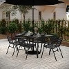 Flash Furniture Lila 7 Piece Commercial Outdoor Patio Dining Set with 60" Tempered Glass Patio Table with Umbrella Hole and 6 Black Triple Slat Chairs - 2 of 4