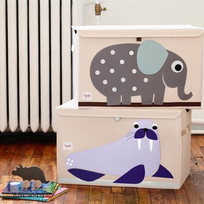 Elephant Themed Beige and Gray Collapsible Toy Chest