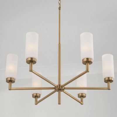 Alyssa Aged Brass 6-Light Chandelier with Faux Alabaster Glass