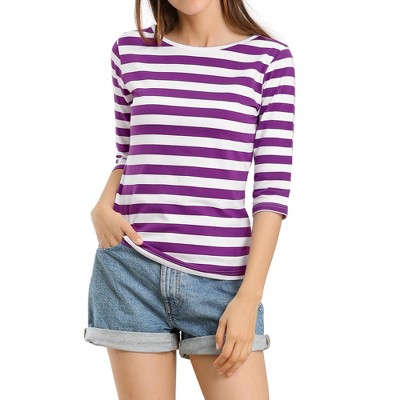 INSPIRE CHIC Women's Elbow Sleeves Boat Slim Fit Casual Stripe Animal Print Multi Floral Pattern T-Shirt