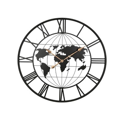 GlasFlength Wall Clocks Decorative World Map Modern Silent Vintage Arabic Numeral Fashion Design for Multiple Rooms, Black, 35.5"*35.5"*35.5"