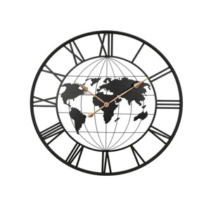 GlasFlength Wall Clocks Decorative World Map Modern Silent Vintage Arabic Numeral Fashion Design for Multiple Rooms, Black, 35.5"*35.5"*35.5" - 1 of 4