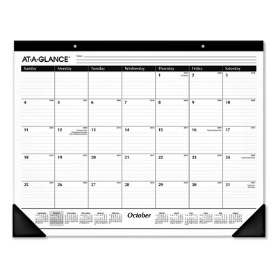 Academic Year Ruled Desk Pad, 21.75 x 17, White Sheets, Black Binding, Black Corners, 16-Month (Sept to Dec): 2024 to 2025
