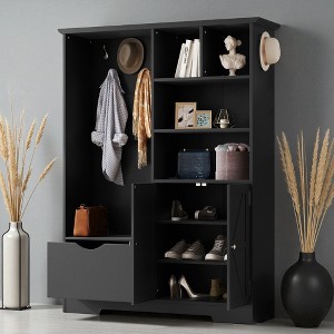 Mshliw Multi Functional Hall Tree with Storage Shelves Drawer and Shoe Cabinet Bench Coat Rack with Hooks for Entryway Hallway Living Room - 1 of 4