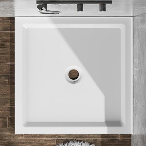 36"x36" Shower Base 3.3" Height Anti-slip Acrylic Center Drain Double Threshold Shower Basin in White - 1 of 3