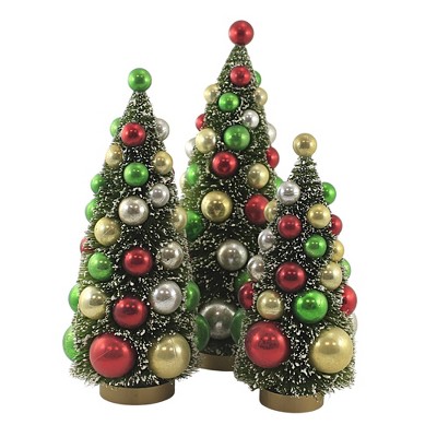 Christmas 13.0" Traditional Bottle Brush Trees Set Of Three Flocked  -  Decorative Figurines