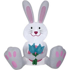 Gemmy Airblown Inflatable Easter Bunny with Blue Tulips, 5 ft Tall, White - 1 of 2