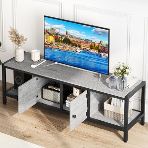 65"/58" Farmhouse TV Stand for TVs up to 75", Modern Media Console Cabinet with Doors & Open Storage Shelves - 1 of 4