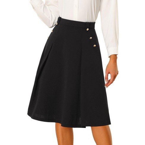Allegra K Women's High Waist Button Decor Vintage Pleated Flared Midi Skirt  Black X-large : Target