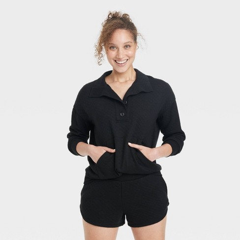 Women's Short Sleeve Notch Collar Top And Pants Pajama Set - Stars Above™  Black Xl : Target
