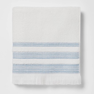 blue and white striped bath towels