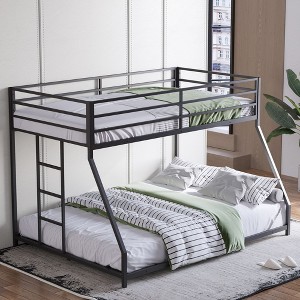 Okak 77.8IN Twin-Over-Full Size Metal Bunk Bed with Removable Ladder, No Box Spring Needed Bed Frames, Twin Bunk Beds for Teens and Adults, Black - 1 of 4