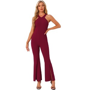 INSPIRE CHIC Women's Halter Neck Sleeveless High Waist Split Hem Flare Leg Jumpsuit - 1 of 4