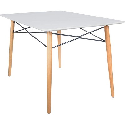 LeisureMod Dover 4Ft Rectangular Dining Table with Glass Top and Natural Wood Eiffel Base, Modern Table for Dining Room, Kitchen
