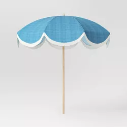 7.5'x7.5' Scalloped Patio Market Umbrella Teal - Light Wood Pole - Threshold™