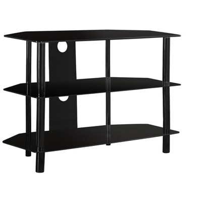 Monarch Specialties Tv Stand 36 Inch Console Media Entertainment Center Storage Shelves Tempered Glass Metal Black Clear Contemporary Modern