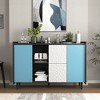 Lyngins Sideboard Buffet Cabinets with Hidden Storage Racks,Side Hooks,Stripe Coffee Bar Cabinets with 4 Doors,Credenzas for Kitchen,Entryway - 2 of 4
