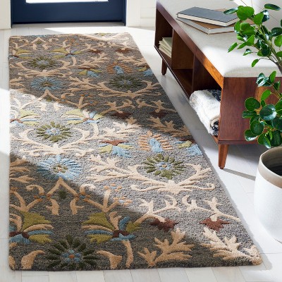 Handmade Moss Wool Tufted Geometric Runner Rug