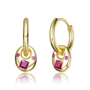 Guili 14K Yellow Gold Oval Drop Hoop Earrings with Gemstone Inlay, A Modern Chic Design for Effortless Elegance and Stylish Celebrations - 1 of 2