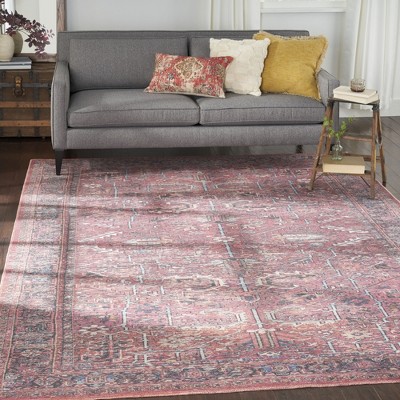 Vintage-Inspired Brick Red Persian Floral 9' x 12' Washable Rug