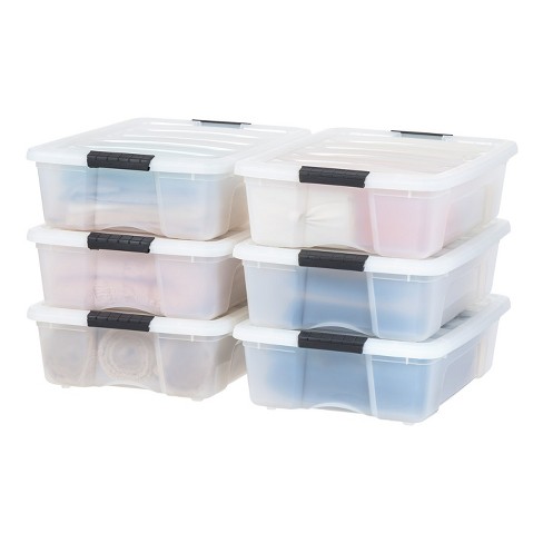 IRIS USA 6Pack 12qt Stackable Plastic Storage Bins with Lids and Latching  Buckles, Pearl