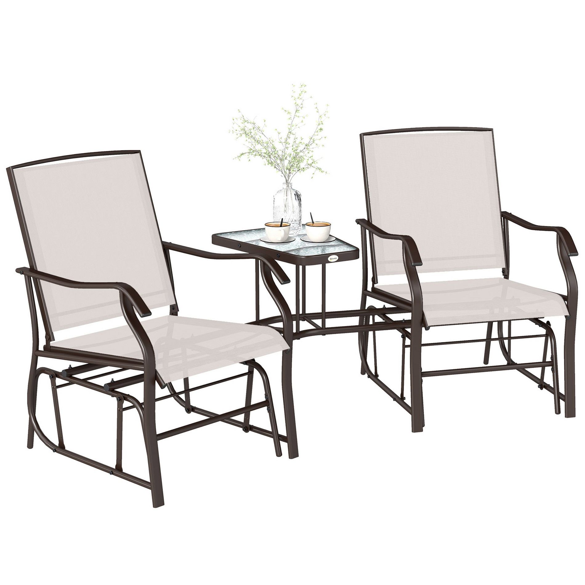 Aghana Digitals 2-Seat Outdoor Glider Loveseat with Coffee Table, Weather-Resistant Steel Frame & Beige 76.80×34.80×35.00 in