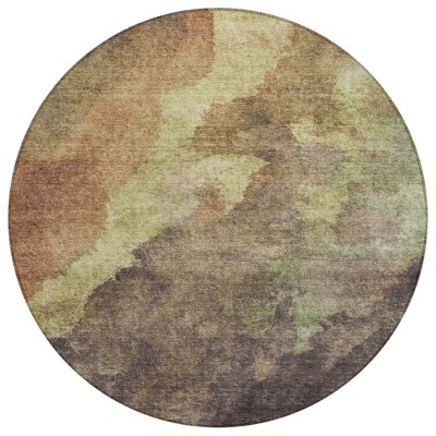 Brown And Fern Green Abstract Washable Indoor Outdoor Area Rug
