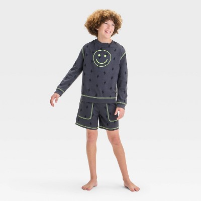 Boys' 'Smiley' Crewneck Sweatshirt Pajama Set - Cat & Jack™ Gray/Lime S