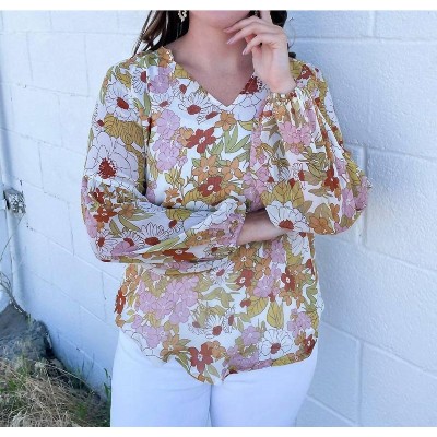 Women's Heather Floral V Neck Blouse - Shewin Inc.