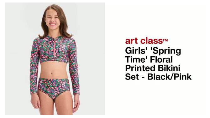 Girls' 'Spring Time' Floral Printed Bikini Set - art class™ Black/Pink, 2 of 5, play video