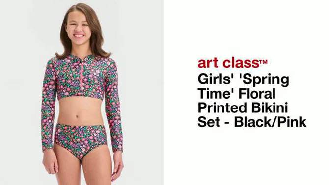 Girls' 'Spring Time' Floral Printed Bikini Set - art class™ Black/Pink, 2 of 5, play video