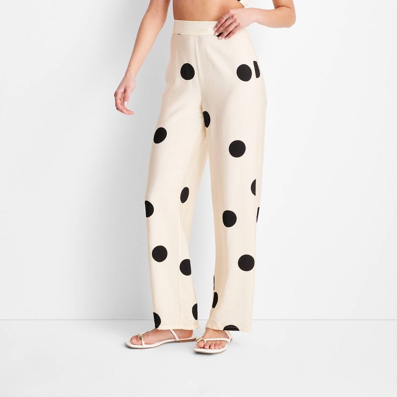 Women's Straight Leg Pants - Future Collective™ with Jenny K. Lopez Cream/Black Polka Dots, 1 of 8