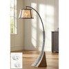 Franklin Iron Works Oak River Rustic Mission 66 1/2" Tall Arc Floor Lamp with Smart Socket Dark Gray Warm Wood Mica Shade for Living Room - 2 of 4