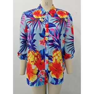 Nlife Women Pineapple Printed Lapel Collar Half Sleeves Buttons Down Blouse Shirt - 1 of 3
