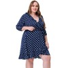 Agnes Orinda Women's Plus Size Polka Dots Elegant  3/4 Sleeve Ruffle Dress - image 3 of 4