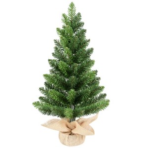 SEVOBAL Artificial Trees Set of 2 Tabletop Christmas Trees with Burlap Base for Home and Office Decor, Green, 16"*14"*24" - 1 of 4