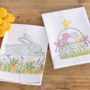 Transpac Cotton Hemstitched Chick and Bunny Towel Set Multicolored Kitchen Textiles for Spring Home Decor and Gifts - 1 of 1