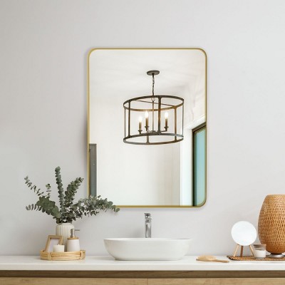 Bathroom Vanity Mirrors Rectangle Wall Bathroom Mirrors With Metal Framed Rounded Corner,Vanity Mirrors-The Pop Home