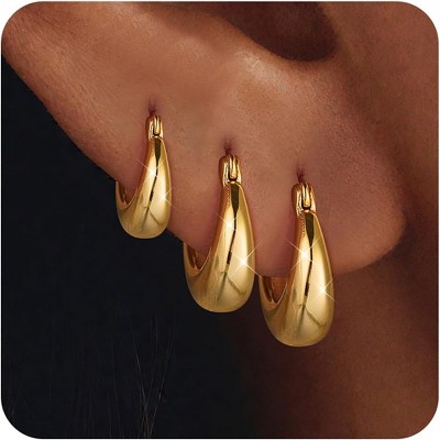 3Pairs 925 Sterling Silver, 14K Gold Plated Small Huggie Hoop Earrings Sets for Multiple Piercing CZ Cartilage Earrings Stacks