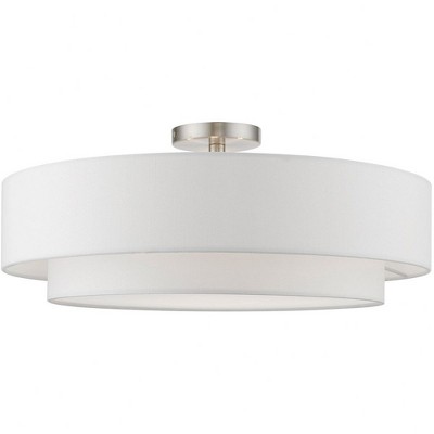 Meridian 22" Brushed Nickel Glass Drum Semi-Flush Mount