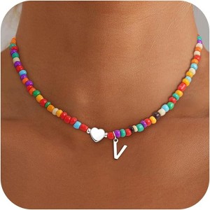 Beaded Initial Necklace Colorful Letter Choker Christmas Gift for Teens - 1 of 4