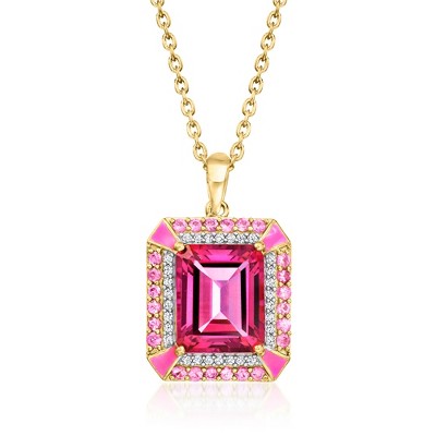 Ross-Simons 5.75 Carat Pink Topaz Pendant Necklace With .50 ct. t.w. Pink Sapphire and .20 ct. t.w. White Zircon in 18kt Gold Over Sterling Size 18