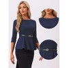 INSPIRE CHIC Women's 3/4 Sleeve Belted Elegant Business Work Peplum Top - 2 of 4