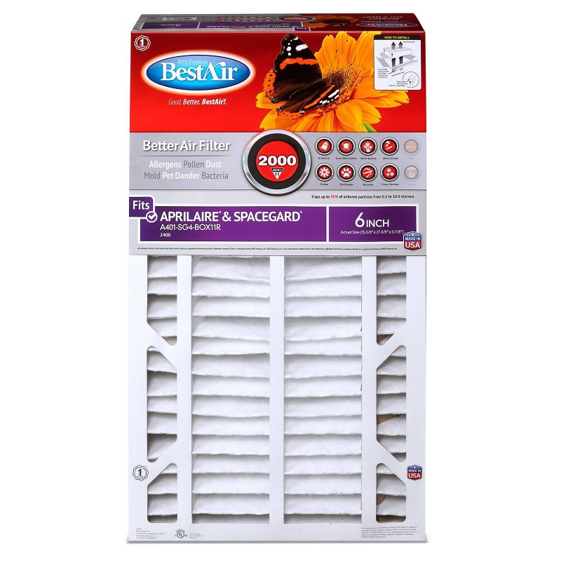 BestAir 2pk 16&#34; x 27&#34; x 6&#34; Aprilaire and Spacegard Box Replacement Air Furnace Filter MERV 11, 3 of 6